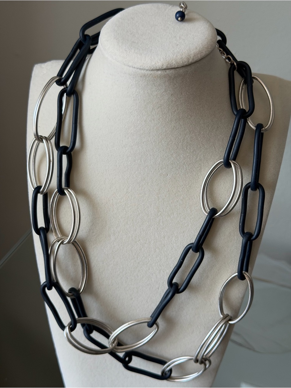 Chico's Matte Black and Silver Oval-Link Layered Necklace